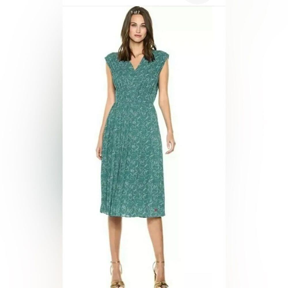 DEAR DREW BY DREWBARRY MORE‎ IMPRESSIONIST PLEATED VNECK DRESS SIZE 6